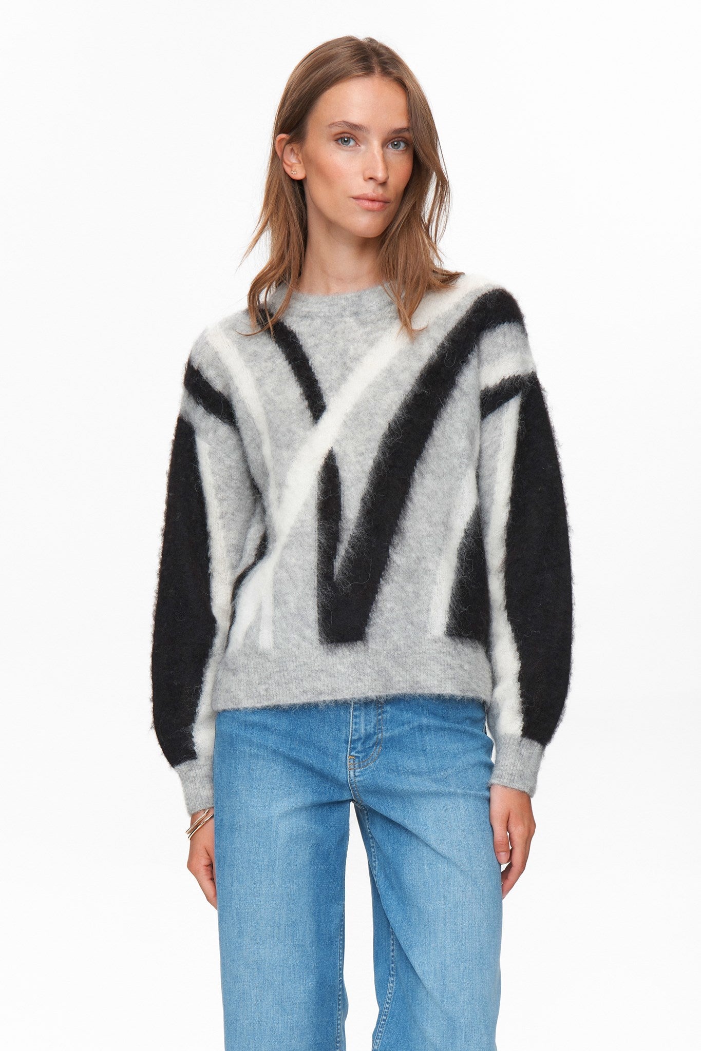 NUSURI BRUSHED PATTERN PULLOVER - Light grey mel