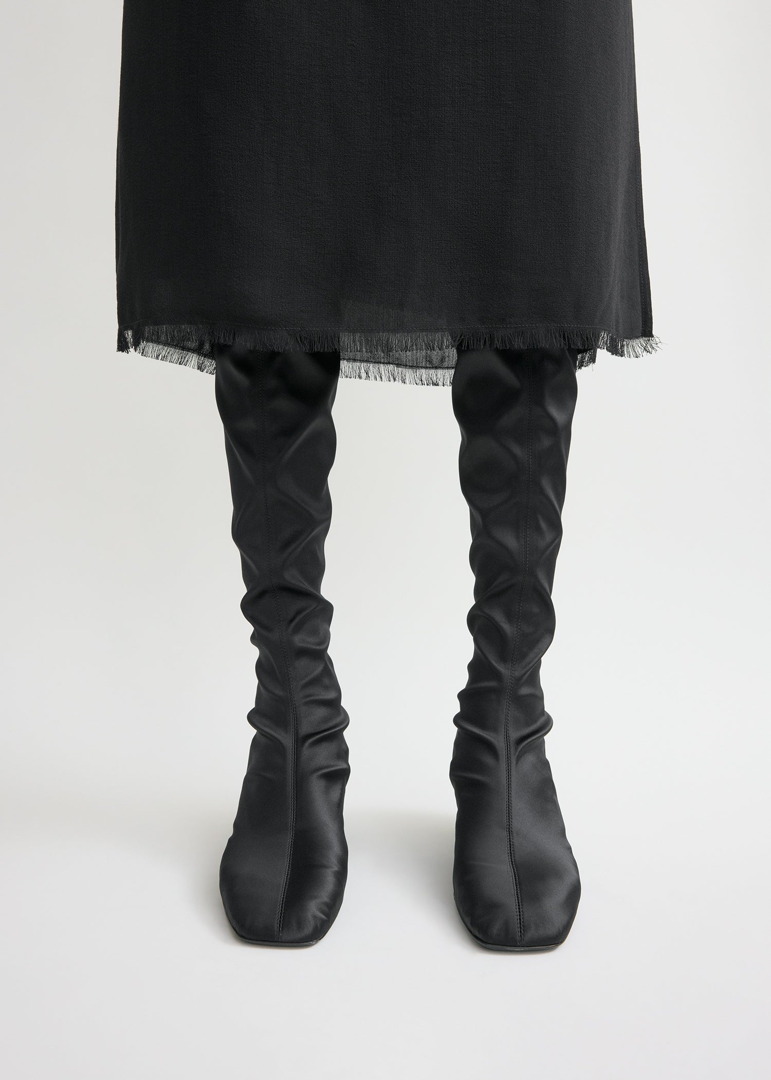 Satin knee-high boots black