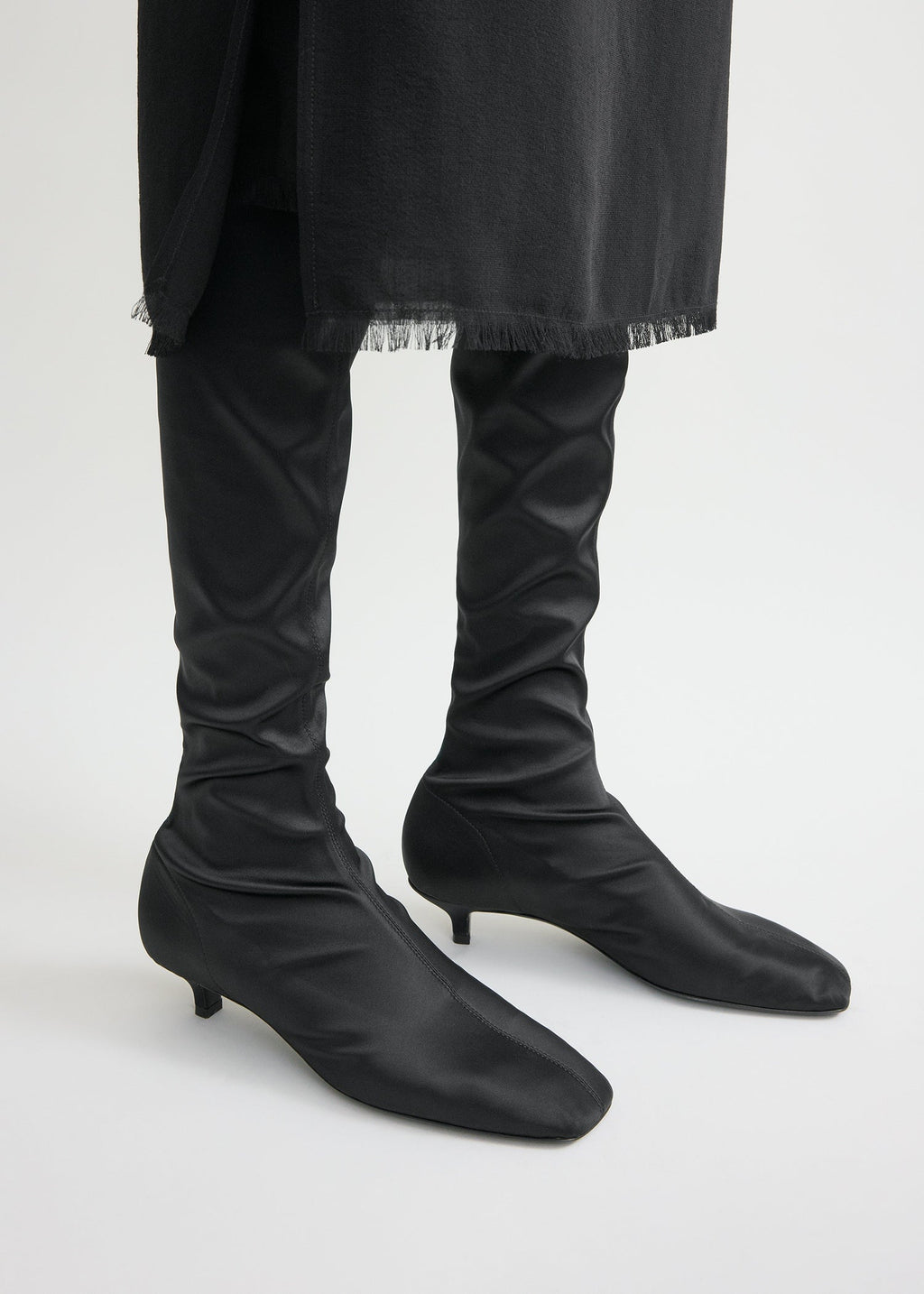 Satin knee-high boots black