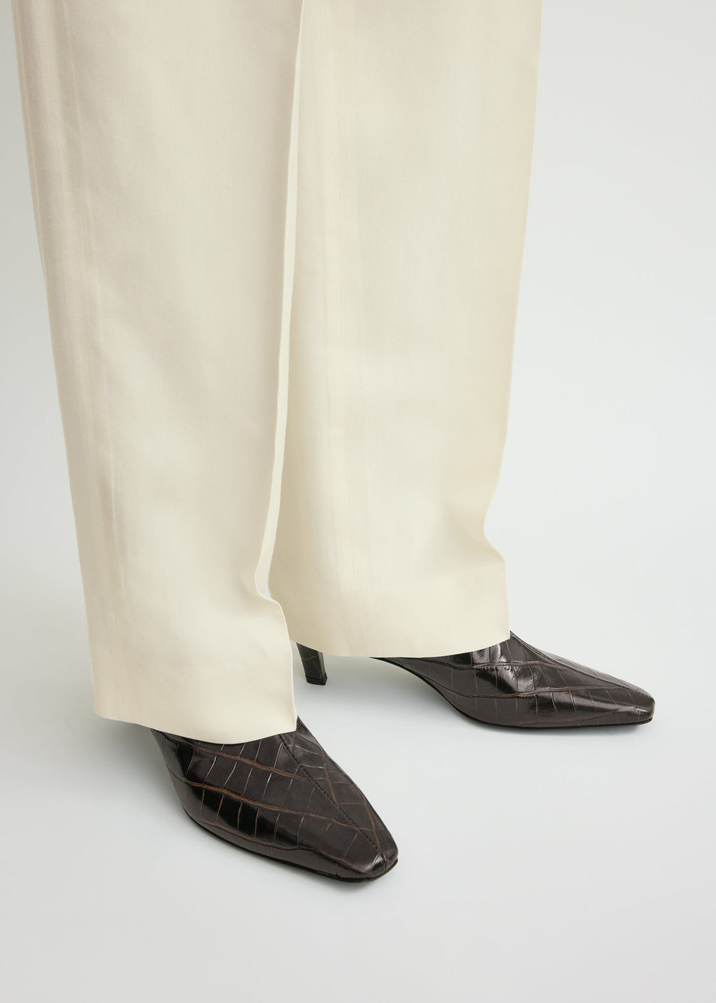 Croco-embossed mid-heel boots dark brown