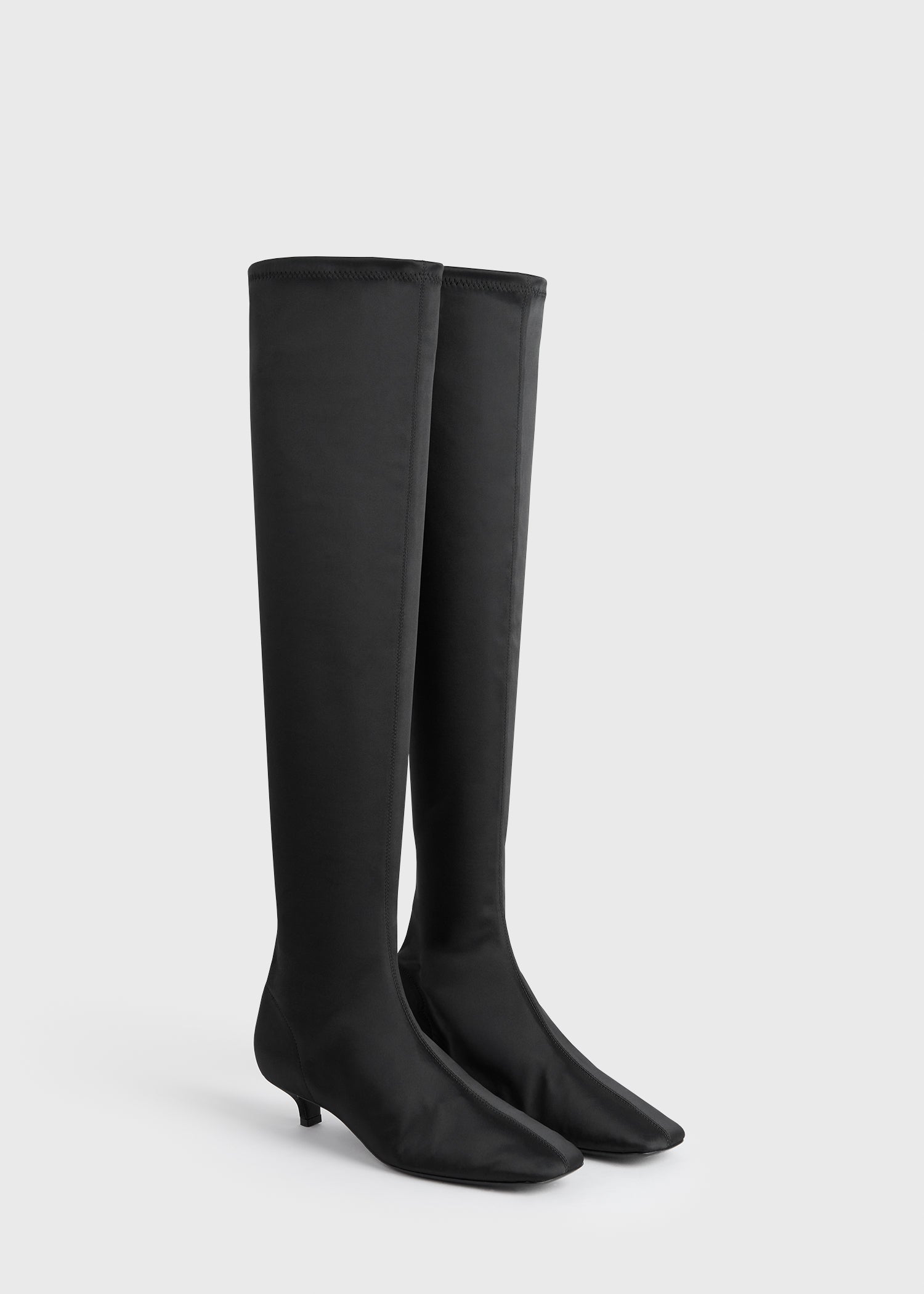 Satin knee-high boots black