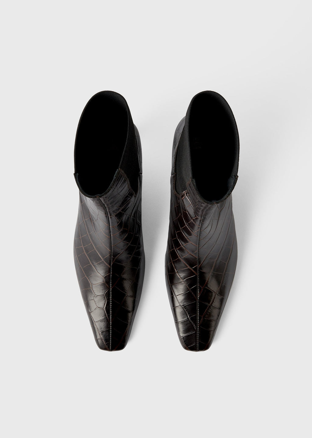 Croco-embossed mid-heel boots dark brown